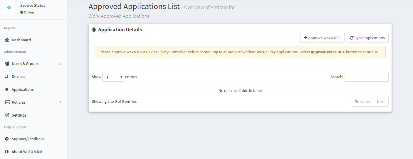 WaZa MDM Device Policy Controller