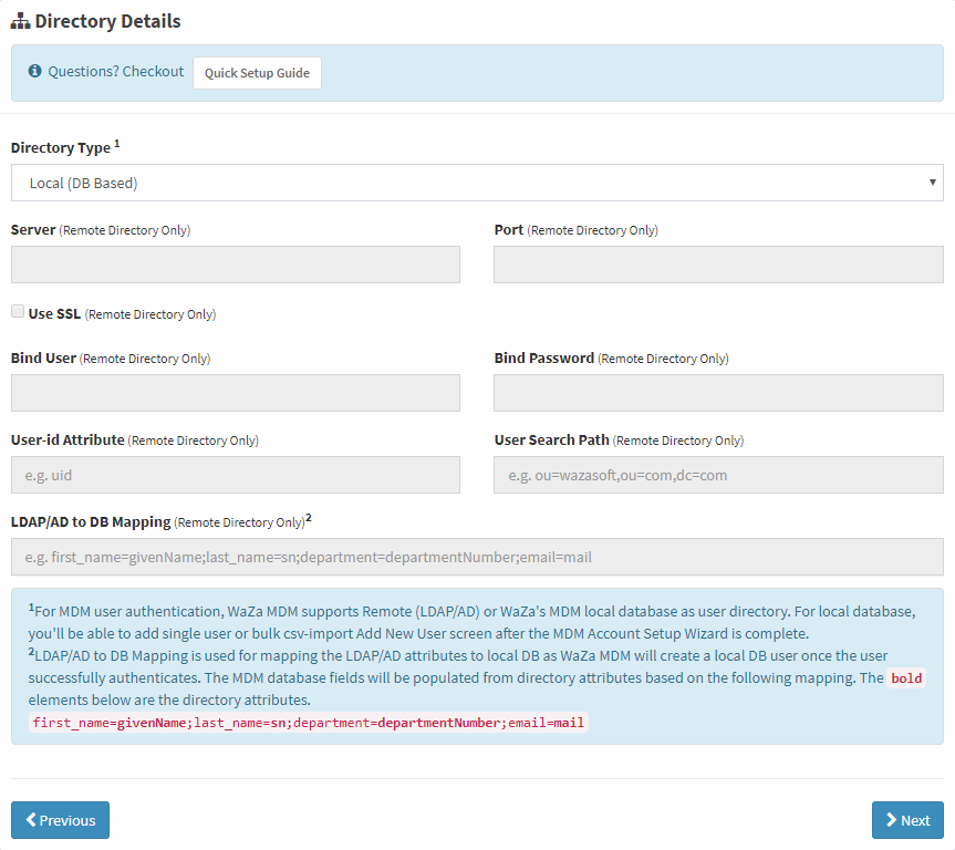 WaZa User Directory Setup