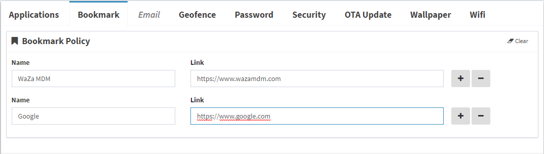 WaZa MDM Bookmark Policy