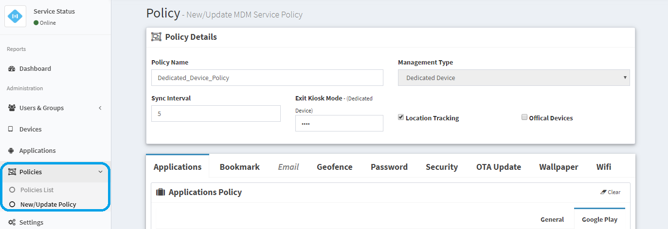 Setup Mobile Device Management Policy