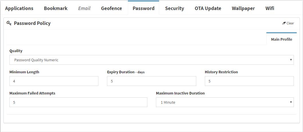 WaZa MDM Password Policy