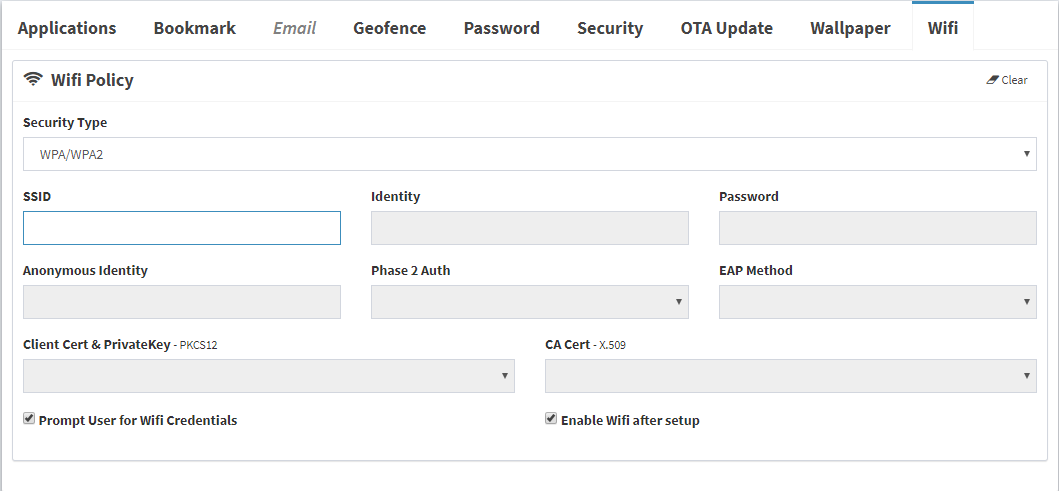 WaZa Mobile Device Management Wifi Policy